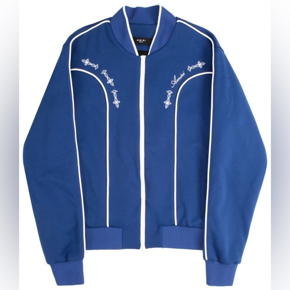 Amiri Men's XXL Piped Western‎ Track Jacket Blue Full Zip Bomber Embroidered